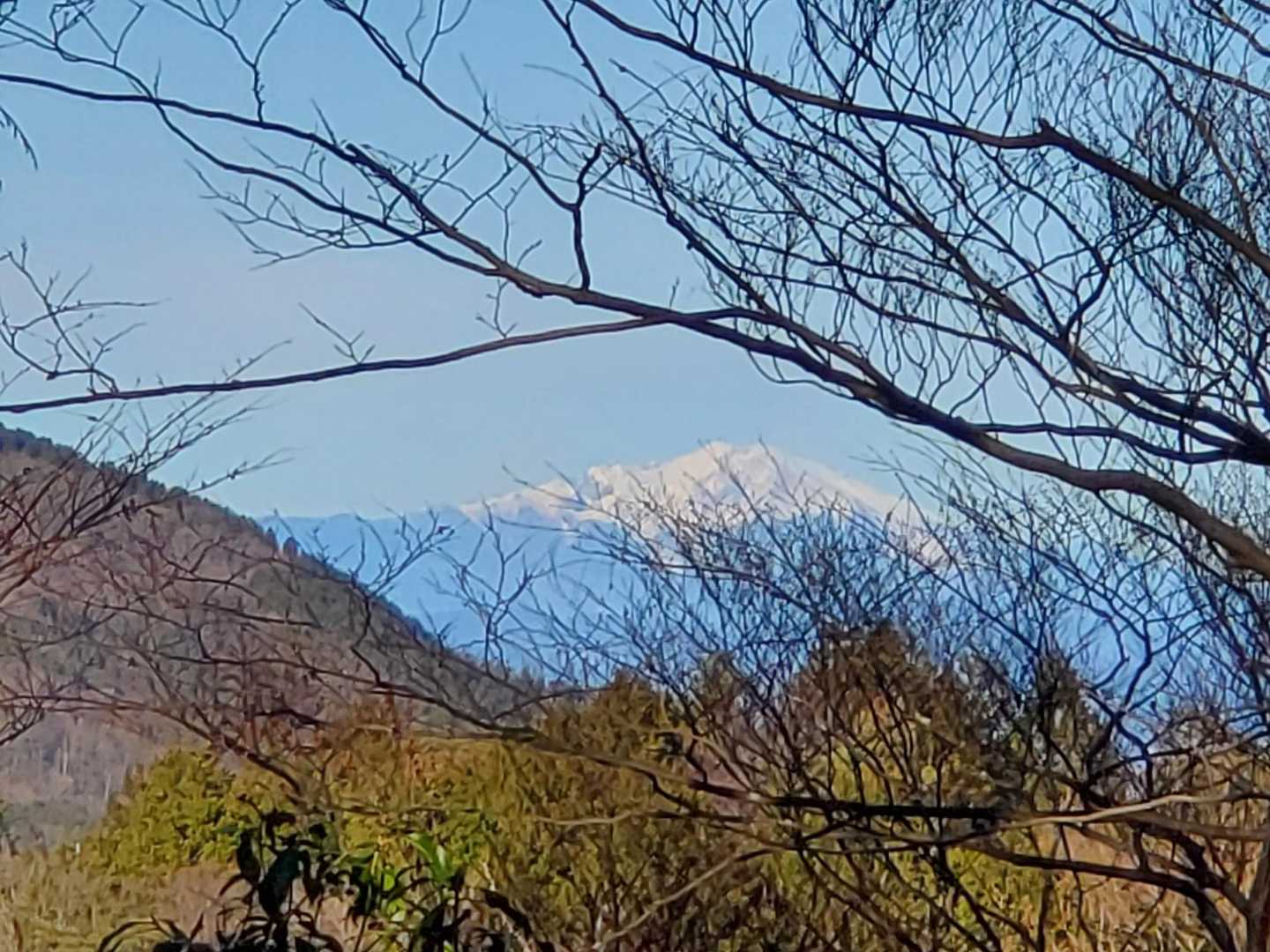 今日は御嶽を拝めないと思いきや、落葉時期だからこそ拝めました。