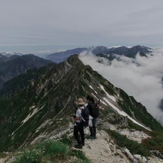 サーキットでスバリ岳への稜線
奥に後立山　白馬岳や唐松岳に五竜岳