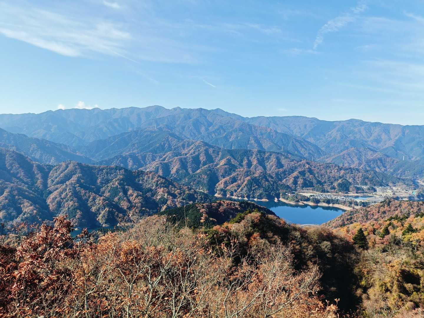正面奥の右側の尖った山が蛭ヶ岳。