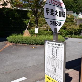 時間に余裕があるので、甲斐大和駅周辺をうろうろしたりして、バス停の到着！
ここから車を置いている上日川峠までバスで戻り、帰路につきました