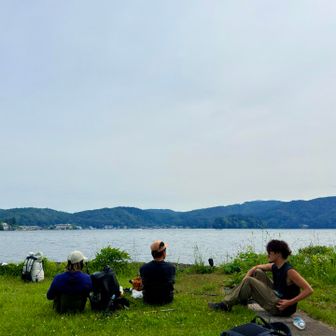 野尻湖湖畔で休憩💯
