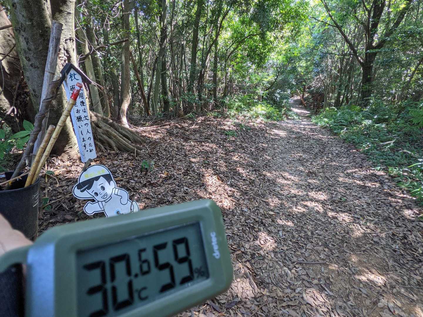 展望台辺りの気温。まだ30℃🌡そういや、コロナ休養時にローカルテレビで登山の心得みたいなのやってたけど、「汗をかかない程度にゆっくり登りましょう」と言ってたのが印象的だったなぁ。夏は汗かいちゃうよね😅