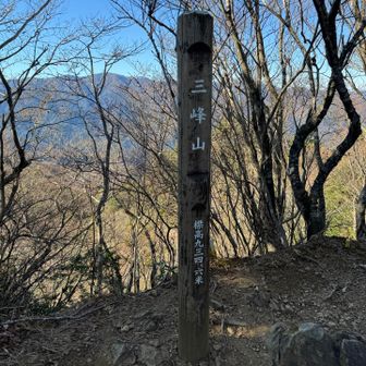 やっと三峰山山頂。
ここでランチ休憩。

山頂手前はすれ違いが難しい
細く急めな道でした。
そこで下りてくるC社の団体に会いました。
先頭のガイドが
「登ってくるなと叫んだのに」と
私たちを怒っていて。
そんなこと言われても全然聞こえなかったし、
そもそも何でそんな怒鳴るの？
山は上り優先が基本だから、
そっちが待つべきでしょうが、と言いたかった。
C社の参加者が気の毒そうにして
割と笑顔だったのがありがたかった。