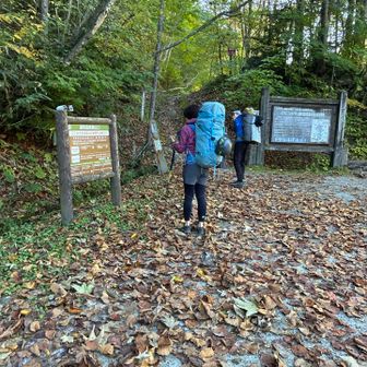 登山口
湯俣まで、こちらのお二方に同行
色々なことを知っていて、話して楽しかった
宮田新道を登って伊藤新道で下るとのこと
この日は千天沢で野宿するらしい
翌日、三俣山荘で再会👍