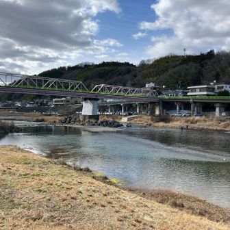 吉野川桜橋　釣り人いた