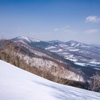 東方向🧭
歩いてきた稜線を振り返ると、一ノ山・二ノ山・三ノ山がきれいに並んでいます〽️