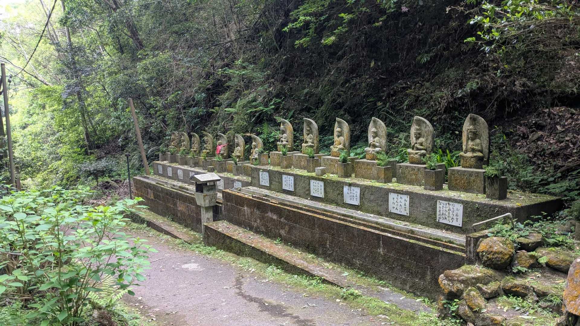 神社と道を挟んで並ぶ石仏🙏