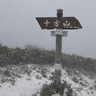 山頂到着。強風のため、休憩できません。