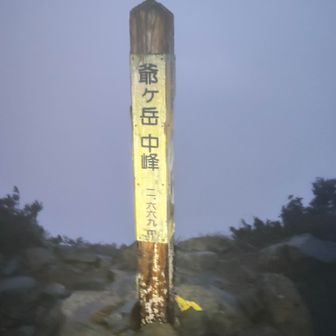 Gヶ岳到着。何も見えないし風強くて寒い