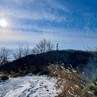 見えてきたアンテナ📡
雪の上をザクザクと歩くのが気持ちいい😊
