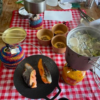 朝ごはんも実り先輩の段取りで充実