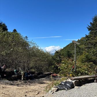 振り返り登山道と八ケ岳ブルー