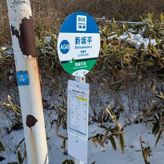 新平坂バス停ゴール
13時50分迄近くのベンチでお昼食べながら待ちました😃
