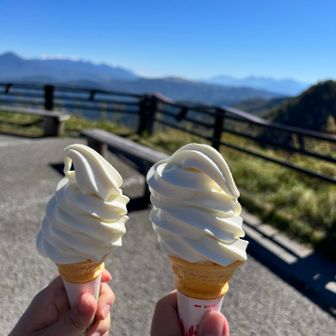 途中の山本小屋 ふる里館でソフトクリームチャージ🍦
500円なのにたっぷり盛られていて大満足😋