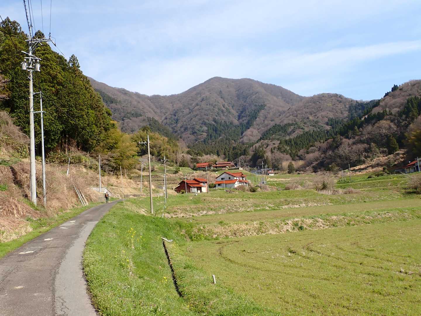 しばらくこの道を歩きます　大江高山が見えます