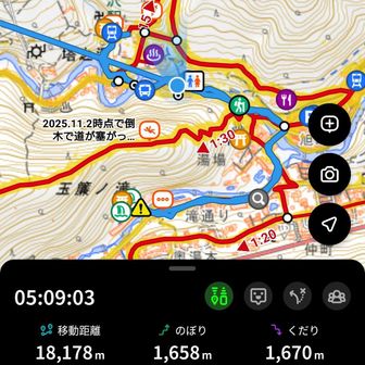 いつも通り人力移動以外は一時停止中。
今回の正確なデータです。全歩き縛り有
意外と累積も横移動もあったな。
他の地域でこのデータで５時間代は難しいけど足に優しい関東ならではだな。
やっと相方も目標の200%到達で日本の全山を日帰りで行ける事に。
ただ、まだ行けるようになっただけで確実ではないから今の疲労感を少なくするためにもっと体力の高みを目指してほしい。
全歩きで300%までは可能。
登りはカカト着地で頭の先まで来る振動を推進力に。
下りはツマ先着地で衝撃を体全体で吸収。
登山で膝やら腰が痛い、疲れたは歩き方の基本すら出来てない証拠です。
鼻吸い、口すぼめ吐き呼吸。
コレからの課題は補給を自分で考えて出来るようにして下さい。
摂る飲み物、食い物、タイミング。
1000座クラスだとまだ赤子レベルにしか考えれないけど自分で意識して満足した2000座達成を目指して下さい。
そしてその更なる高みを目指してマッサージとストレッチを勉強して今の疲労を減らして下さい。
ボクも2000座未満はまだ補給は手探りでした。