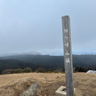 ガスガスの山頂、風強くて寒い😵