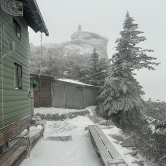 小屋付近は吹雪いており山頂アタック中止