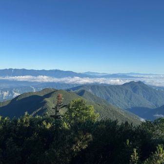 本谷山も眺望抜群。ここから樹林帯に入るので、しばらく景色はお預け。久しぶりの青空✨気持ちいいなぁ。