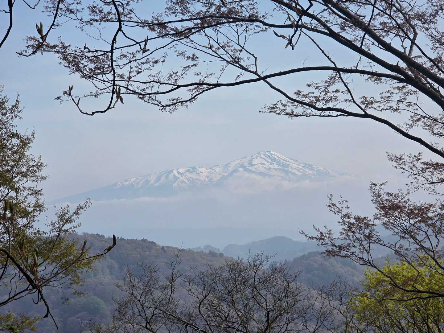 山頂から少し戻り降りた所にビューポイント。
今日は幻想的な鳥海山🫥