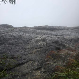明神岩　雨でツルツル滑り、岩の上に行けない😢