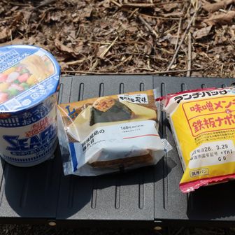 城跡で昼食  
カップ麺＆おにぎり＆パン