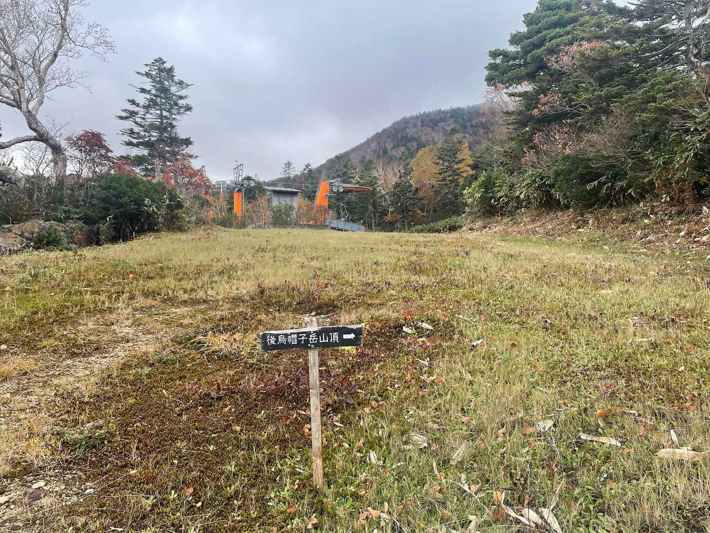 ゲレンデを登り切る途中で登山道へ
（ピンテがありました）