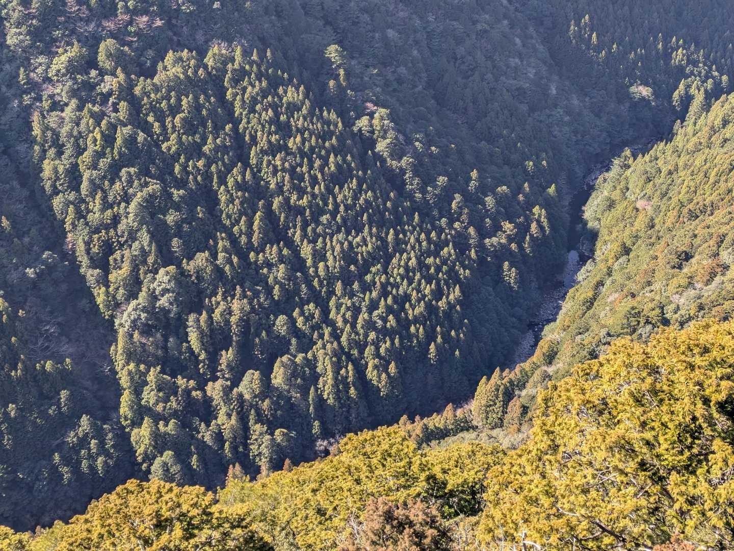岩のギリギリまで行って見下ろすと、小さな川が流れてます