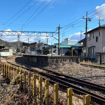歩いて南蛇井駅通過
ここで10:19発の電車に乗ろうと全体的に急いできたのだが、何と目の前で9:52発が出ていってた😭
こんな早く駅に来れると思わなかったので、一本前の電車の時間は頭になかった🥲
下山後時間調整でのんびり歩かなければ⤵️
中途半端に時間あるので、このまま歩いて先に進む
