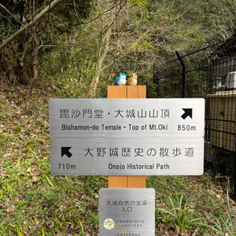 標識の上に鳥さんのフィギュア？