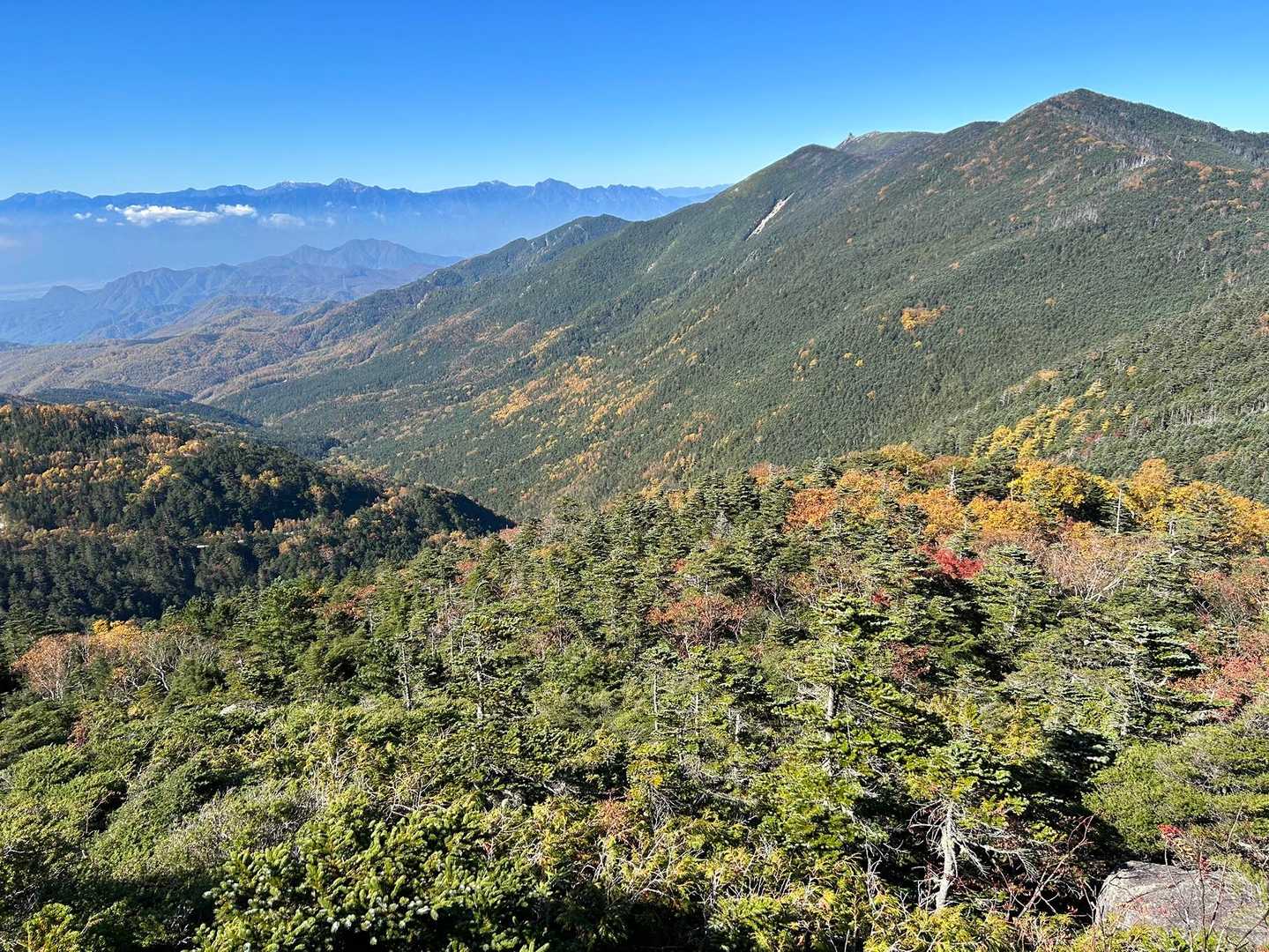 夢の庭園を歩き始め、すぐに良い景色！奥は南アルプス、右は金峰山。