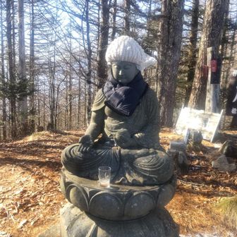 如来様に帽子が被せてある