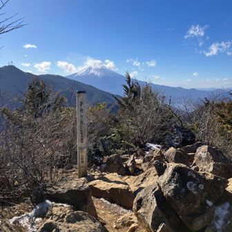 岩の上の本社ヶ丸。強風で煽られる。