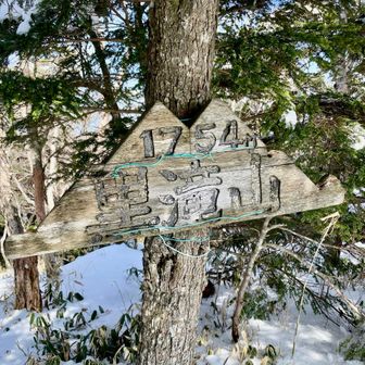 スタート地から4時間弱で黒滝山着
ここまでが約半分、主峰着は12時を回ってしまうだろうとみた

河下山から　ここの黒滝山間は雪が緩んでいてロープに沿って登る

仲間がサングラスを落とし　雪面をサラサラ滑り木の根元で止まった　助けに行がなければ
