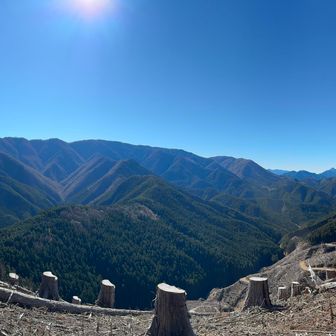 〈仏来山 山頂から〉

右側の彼方で尖った高見ホルン△から東に繋がるこの山並み（まだ右奥 隠れる稜線 欄外左に隠れる稜線　スケールが大きくて）

北アルプス裏銀座　野口の五郎さんで見た　槍に繋がる壮大な あの裏銀座の稜線を思い出すような　模したような壮観さ✨　まさに　本家 槍の銀座と同じように　これは　もはや　高見銀座🌟　だな✨　と　目の前に飛び込んできた景色に心を打たれました✨


ふと　浮かんでしまった事があり　この後の目の前の三峰山から左の山々へのアクセス予定を取りやめにし　マップの山々　等高線や道　街道を観ながら夢中になり　1時間以上　誰もこない 貸切で滞在　（電波が📶⭕️なら　もっと居たかも）

この仏来山から眺める　右奥の　高見ホルンからの　壮大な美しさは　鈴鹿の独自のあのアルプスにいるようなあの感覚にも引けを取らない

津市に　こんなイイとこがあるんだなぁと
山は　やっぱり　沢山あるなぁ✨　とワクワクしながら　浮かんだコースについて組み立てを　夢中で頭の中で楽しみました😊
