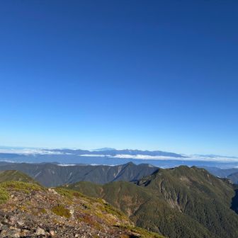 聖岳山頂から北アルプス