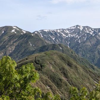 山頂から見た【三ノ峰】（左手）【別山】（右手 : 2017.6.6 あそこまでソロで行った！この年、劔岳、笠ヶ岳日帰りしてる、モウムリ( TДT)）