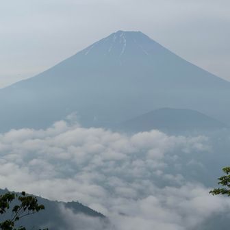 三方分山の山頂からだと、「子」の大室山は富士山の正面ではなく、少し右より➡️