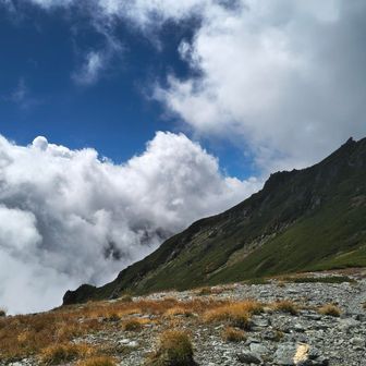 分厚いド迫力の雲が目の前に🤩
赤石岳が飲み込まれている…