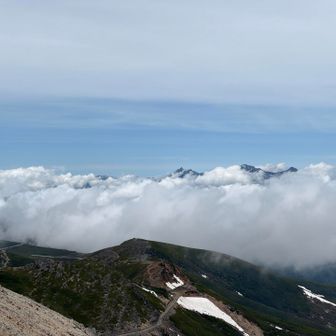 槍ヶ岳と奥穂高岳が少し見えるか