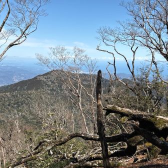 北東方向、神陰山の向こうに海が見えています。