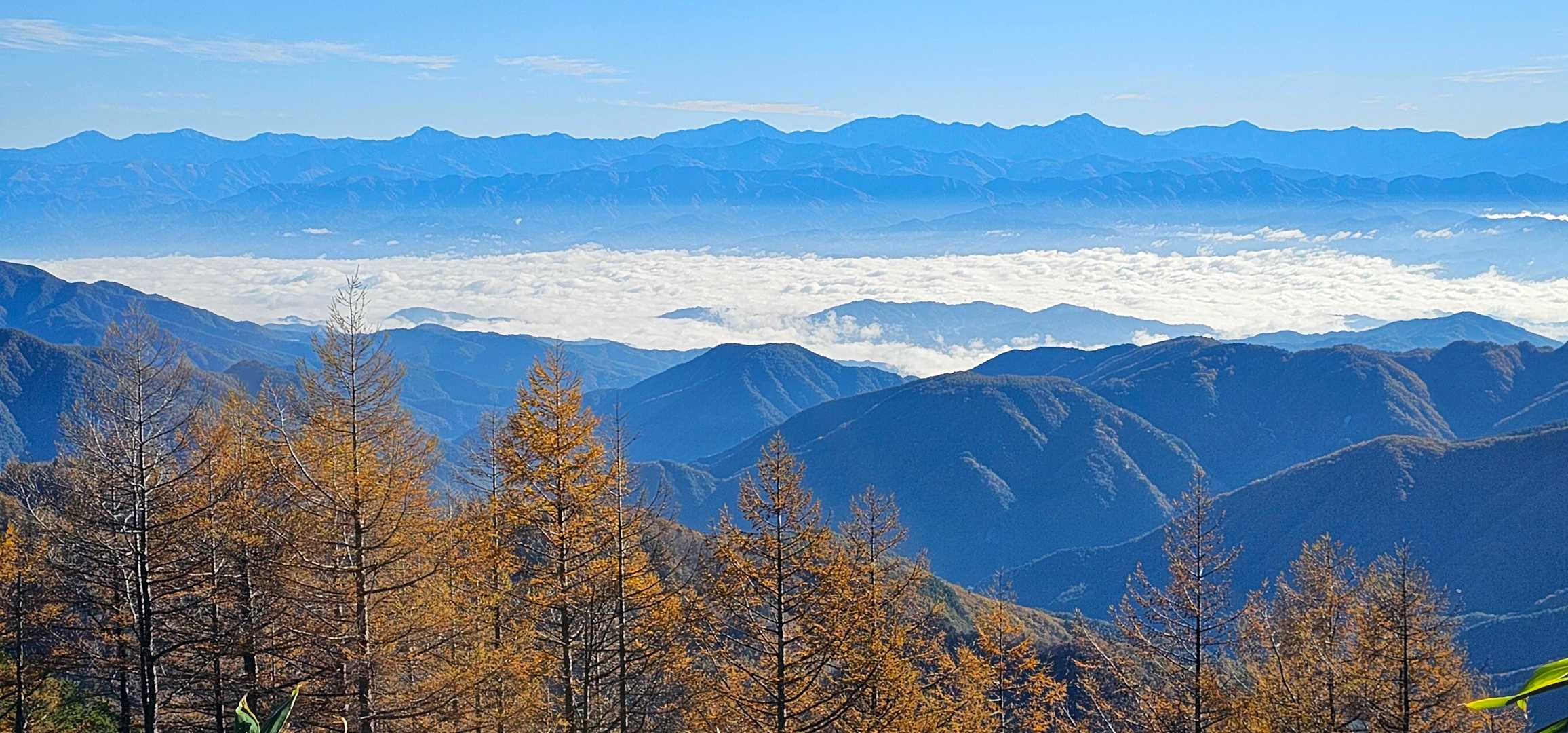 カラマツの紅葉と雲海、そして連なる峰々🗻
素晴らしい眺め✨