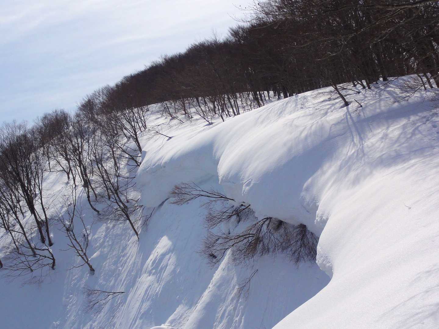 本日の雪庇具合はこんな感じ。