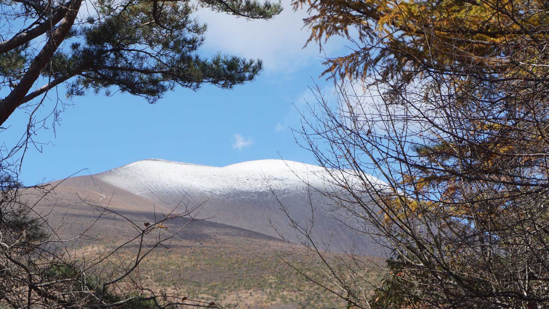 登山口からの眺め
雪化粧の浅間山、最高の登山日和！