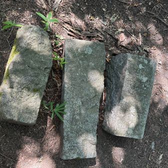 その横に梵字が刻まれた3本の石柱

経ヶ塚山⛰️の由来として、多武峰（現在の談山神社の場所）に対して鬼門方向にあたる場所に経文を埋納したという伝承があるらしい🧐