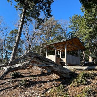 山頂の休憩所には「岳の標」と書かれてます。