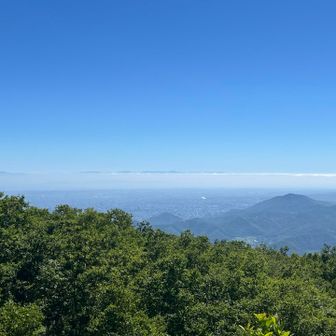 山頂の手前で振り返れば藻岩山や札幌市街地が一望