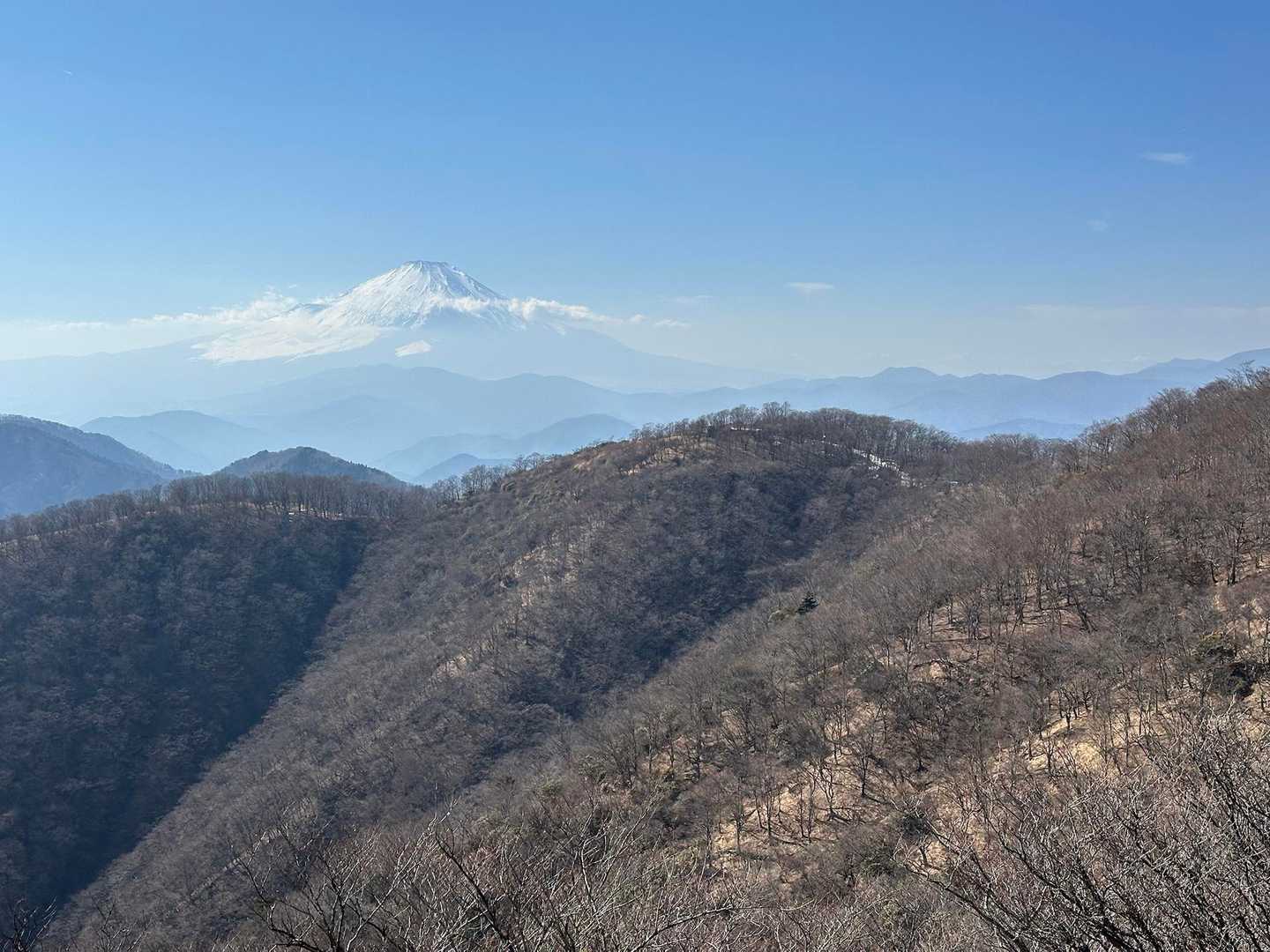 もう少し先でまた振り返ると、歩いてきた稜線と、さらに迫力を増した富士山の姿が✨