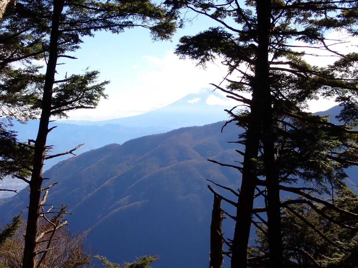 日の出を見たポイントから
富士山も雲取れつつ