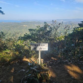 鋸山山頂は展望いまいち、ベンチあり